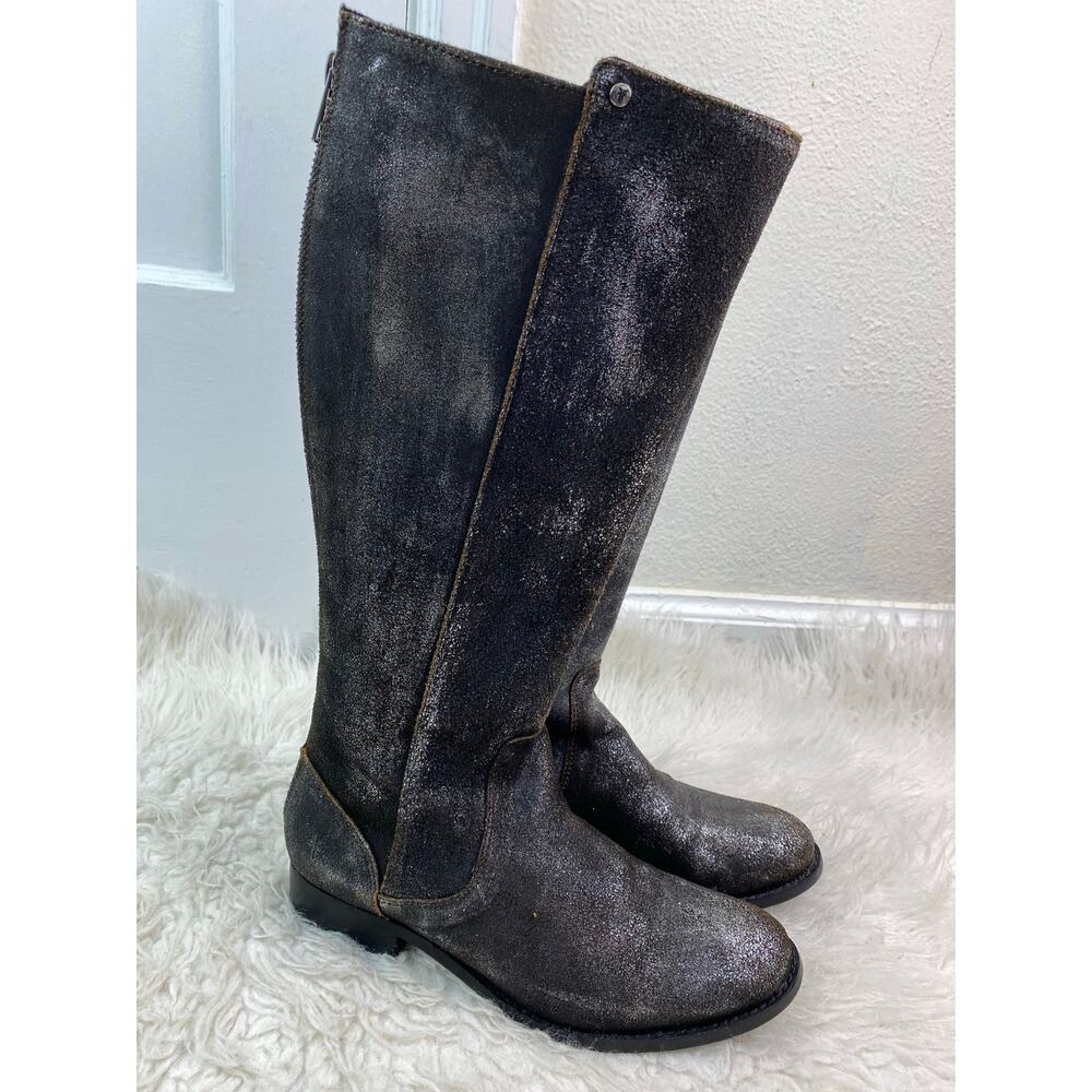 Frye Melissa Stud Women 6.5 Brown Leather Silver Sparkle Back Zip Riding Boots*